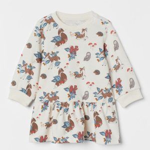 EUC Baby Girls H&M Forest Animals Sweatshirt Dress 12-18 mo